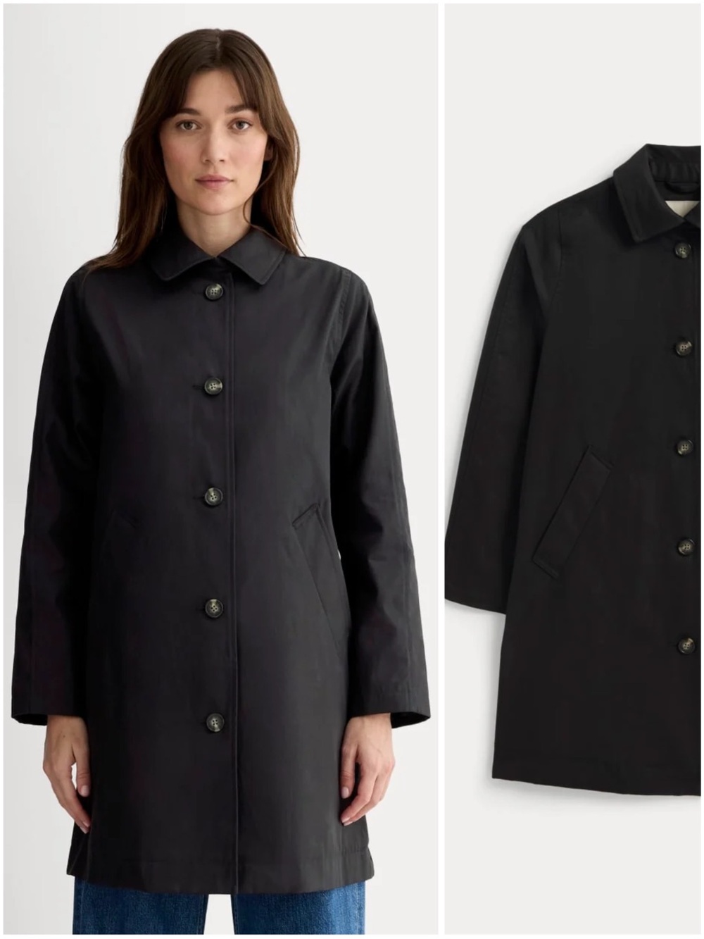Everlane The Mac Coat Small Black Organic Cotton Trench Coat Jacket NWT Chic